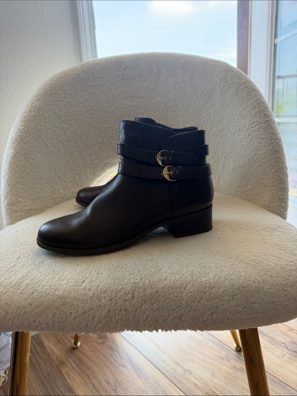 Women's Brown  Leather Ankle Boots with Buckle Straps